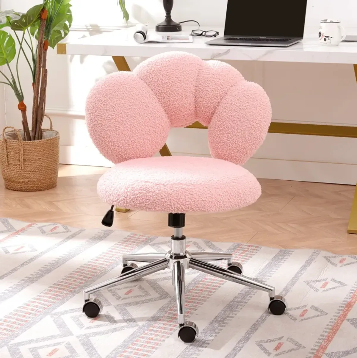 360 Swivel Height Adjustable, Swivel Chair, Teddy Fabric, Home Office Chair