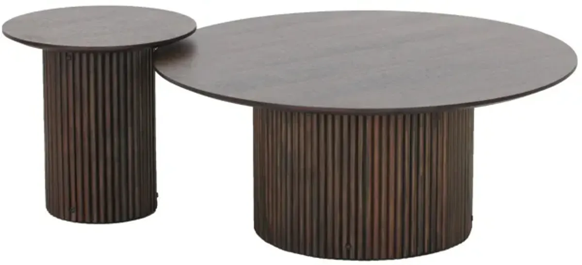 2 Piece Coffee Table and End Table Set, Round Top, Pedestal Base, Black - Benzara