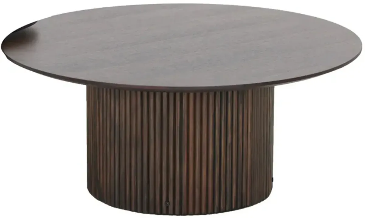 2 Piece Coffee Table and End Table Set, Round Top, Pedestal Base, Black - Benzara