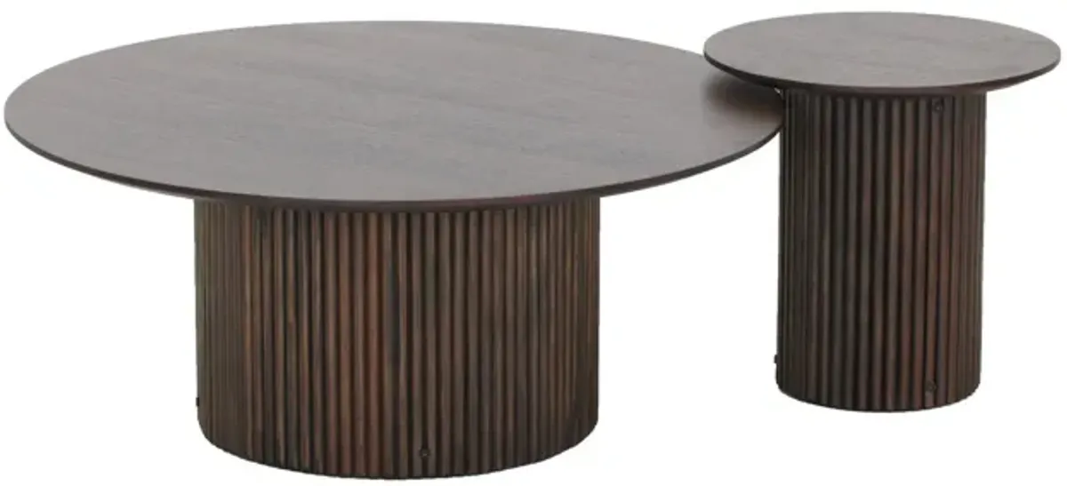 2 Piece Coffee Table and End Table Set, Round Top, Pedestal Base, Black - Benzara