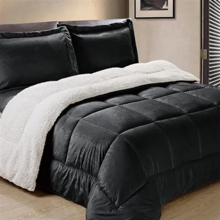 Queen Size 3 Piece Ultra Soft Sherpa Wrinkle Resistant Comforter Set in