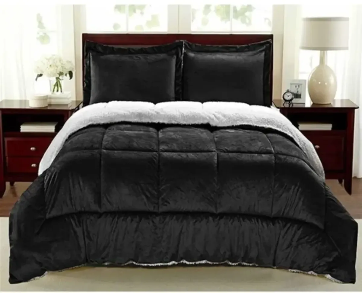 Queen Size 3 Piece Ultra Soft Sherpa Wrinkle Resistant Comforter Set in