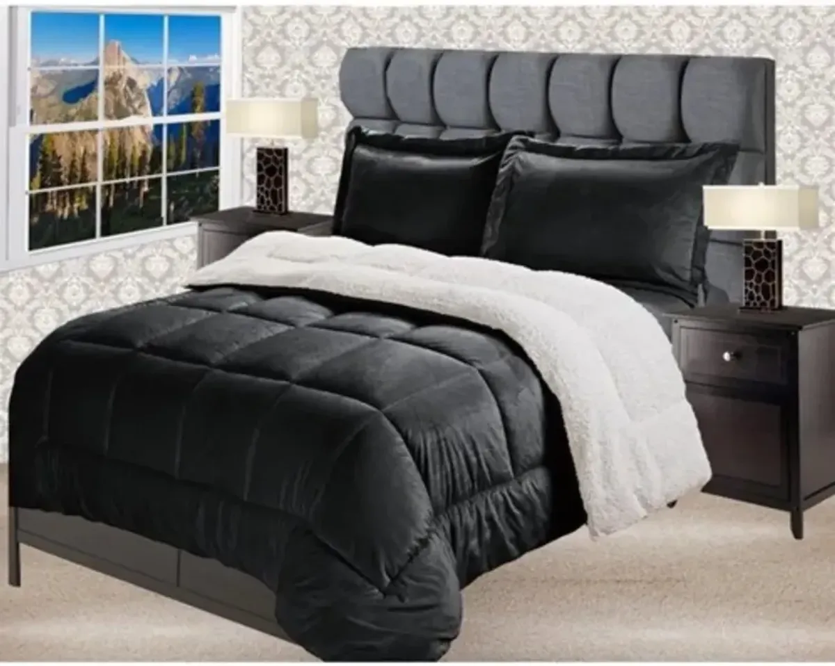 Queen Size 3 Piece Ultra Soft Sherpa Wrinkle Resistant Comforter Set in