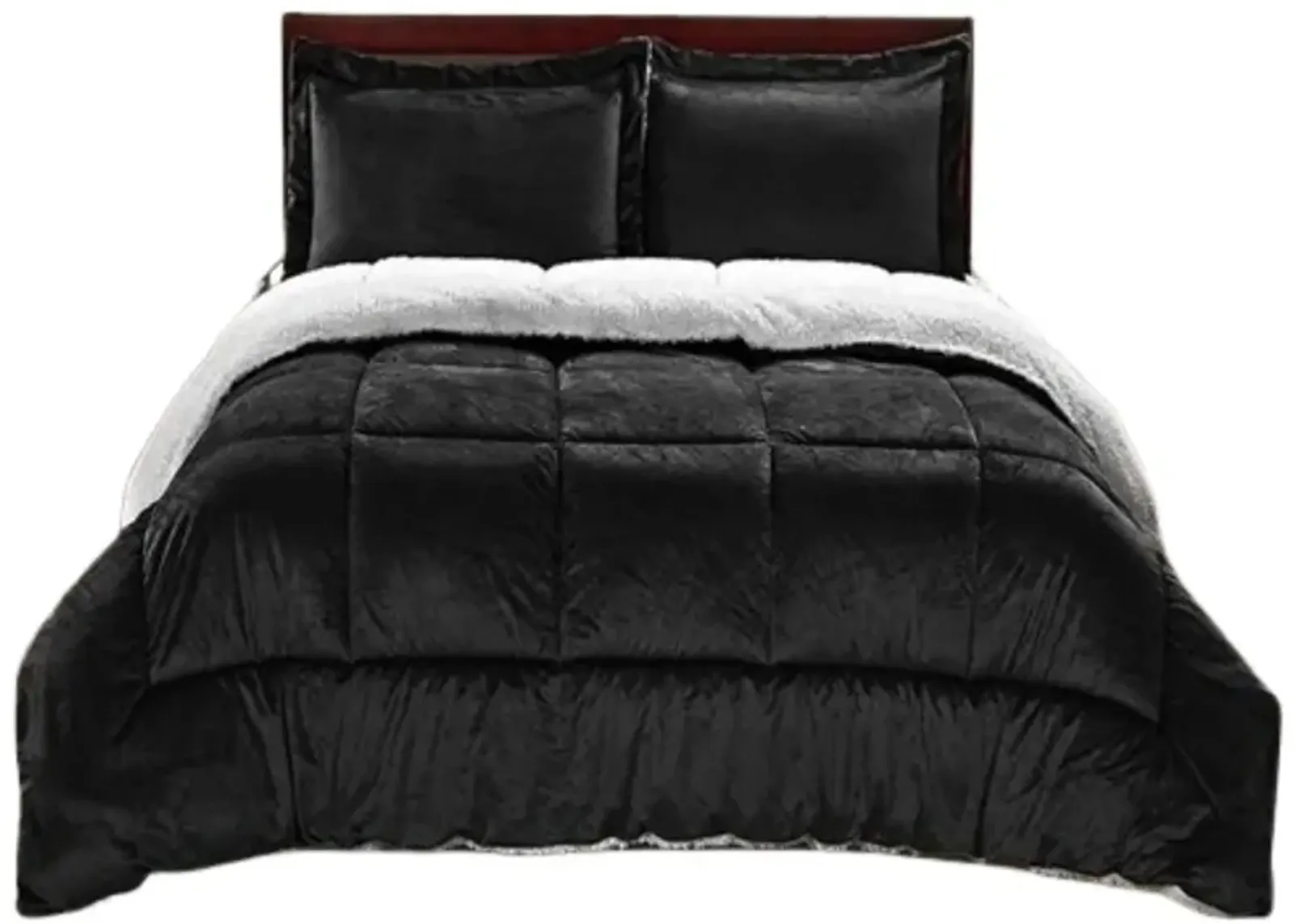 Queen Size 3 Piece Ultra Soft Sherpa Wrinkle Resistant Comforter Set in