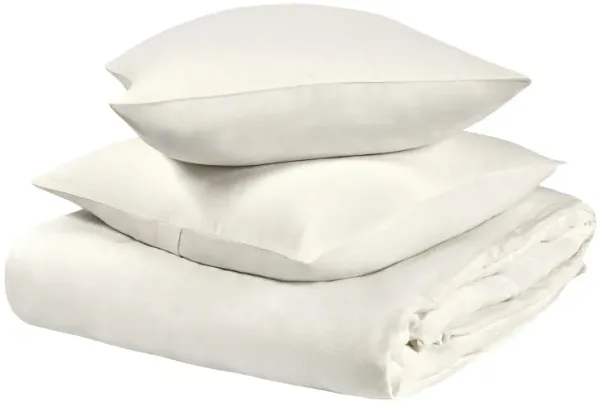 Paula 3 Piece King Duvet Set, Ivory Soft Stone Washed Hemp, Cotton - Benzara