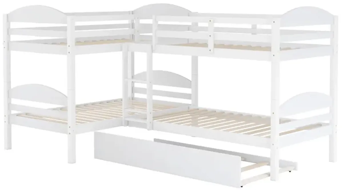 Twin L-Shaped Bunk Bed With Trundle