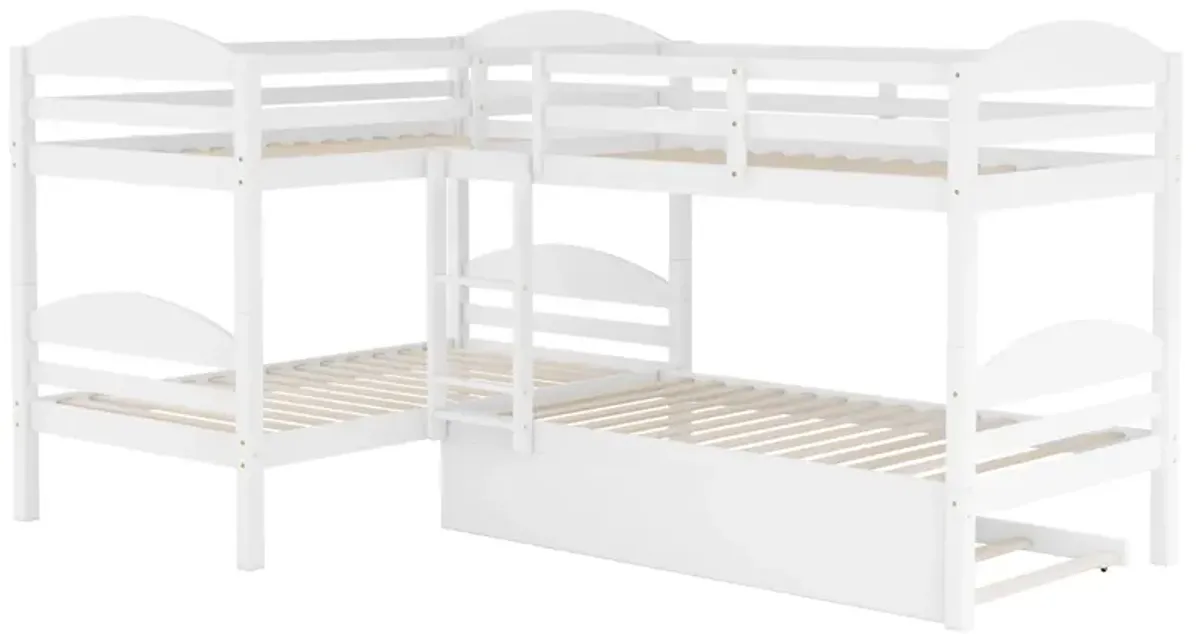 Twin L-Shaped Bunk Bed With Trundle