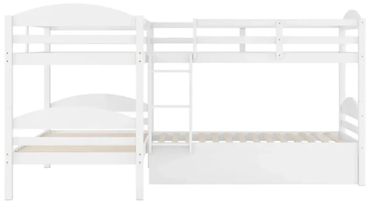 Twin L-Shaped Bunk Bed With Trundle