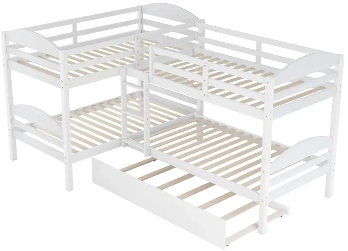 Twin L-Shaped Bunk Bed With Trundle