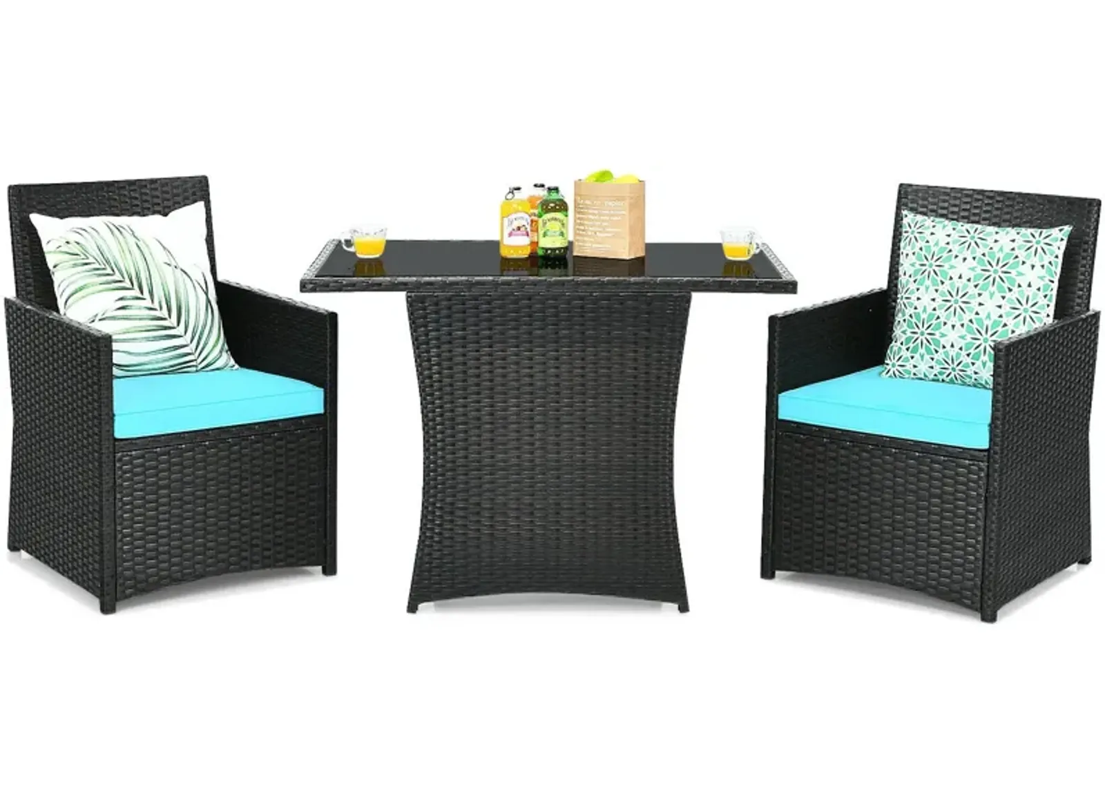 3 Pieces Patio Rattan Furniture Set with Cushion and Sofa Armrest