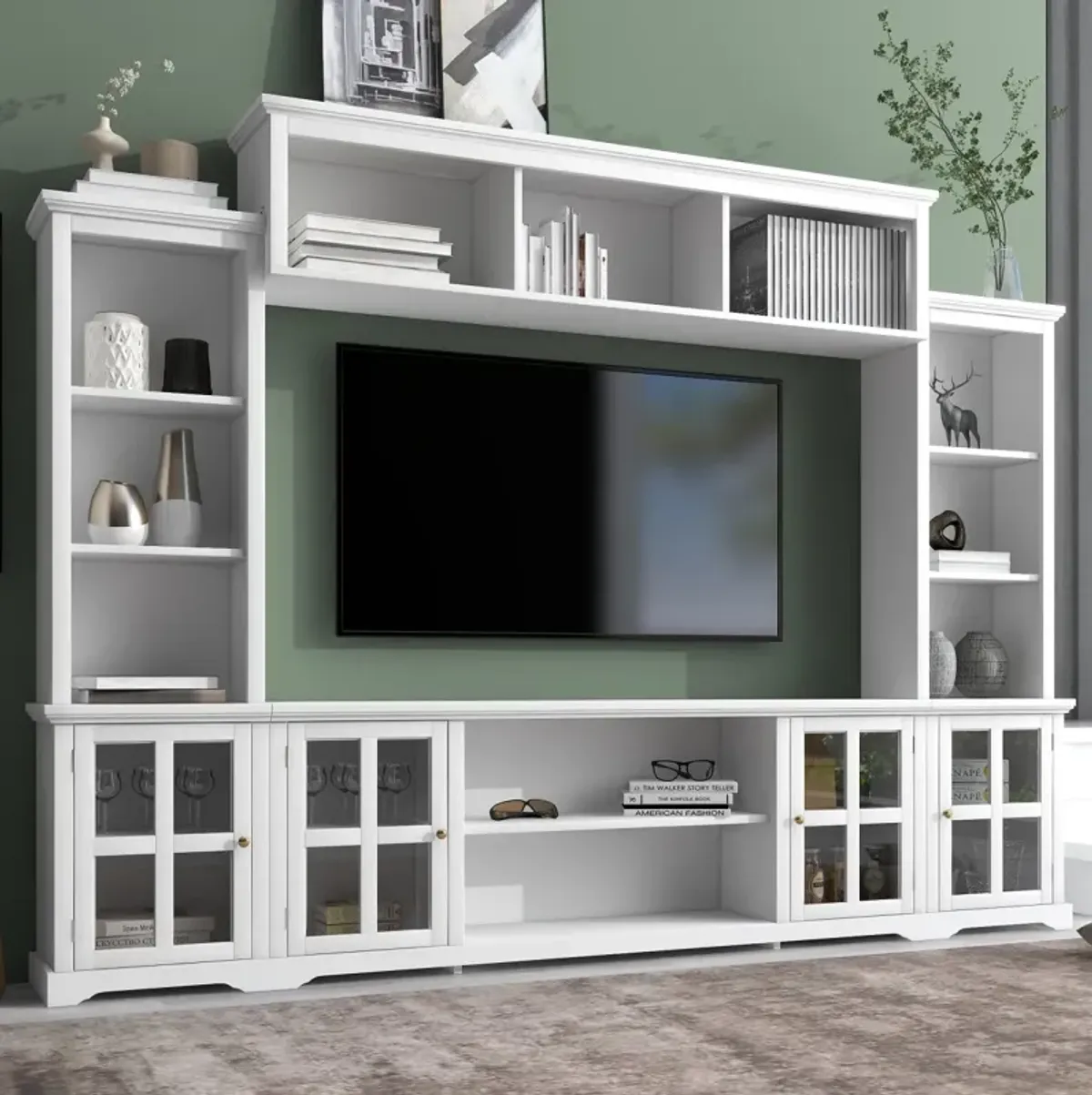 Minimalist White Entertainment Wall Unit for TVs Up To 70"