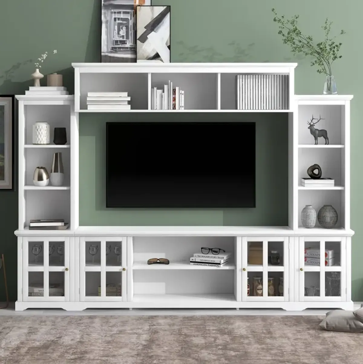 Minimalist White Entertainment Wall Unit for TVs Up To 70"