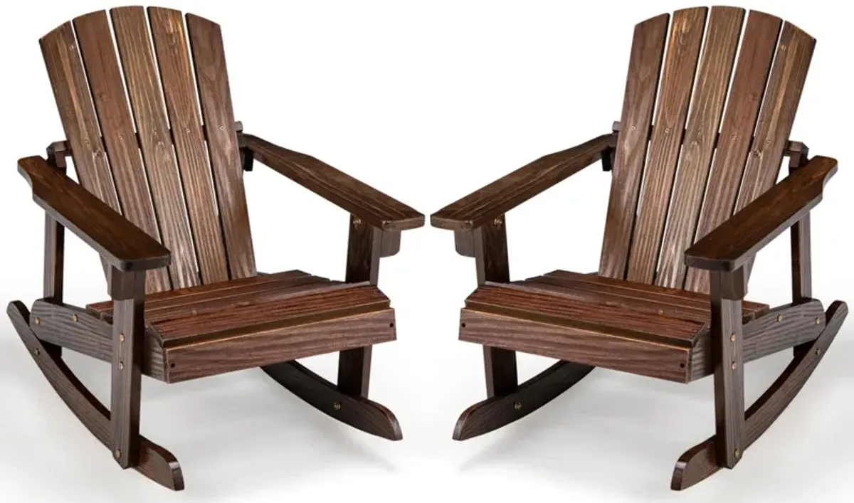 Outdoor Wooden Kid Adirondack Rocking Chair with Slatted Seat