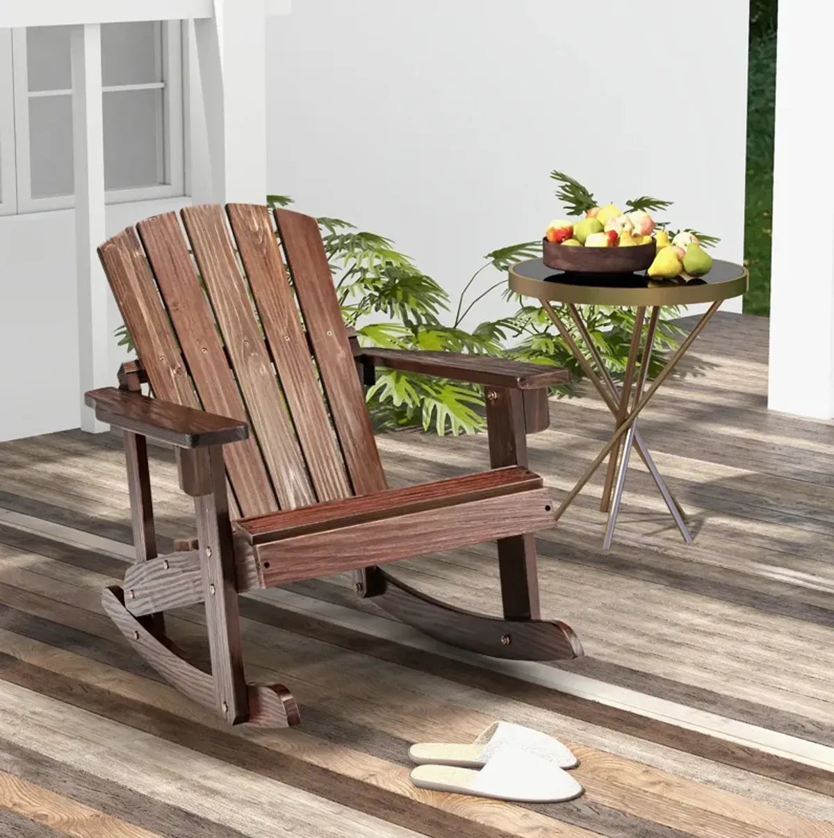 Outdoor Wooden Kid Adirondack Rocking Chair with Slatted Seat