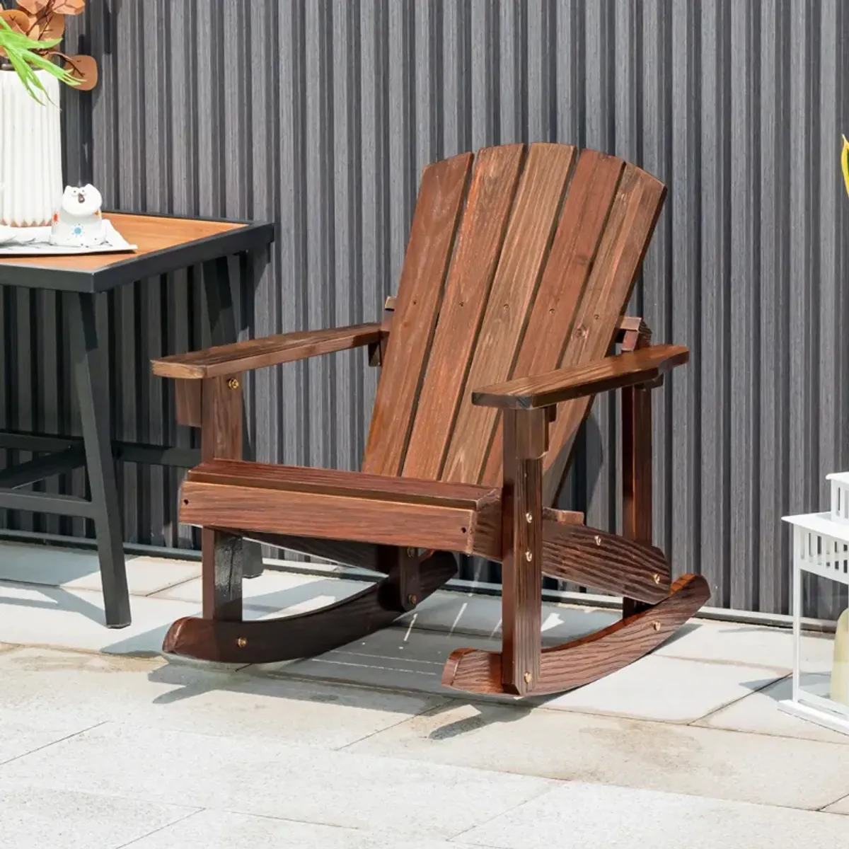 Outdoor Wooden Kid Adirondack Rocking Chair with Slatted Seat