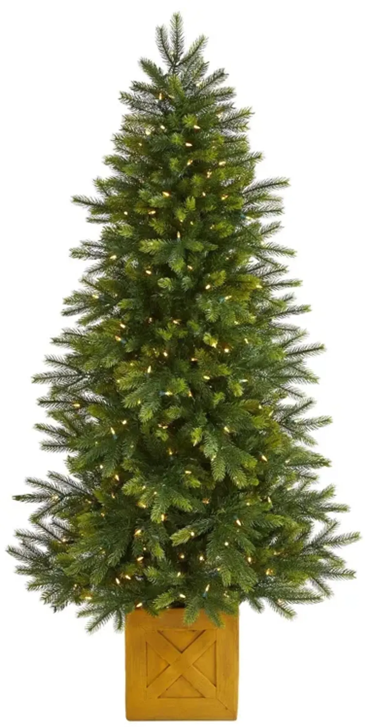 Nearly Natural 6-ft Manchester Fir Artificial Christmas Tree in Decorative Planter with 350 Clear Warm (Multifunction) LED Lights and 504 Bendable Branches