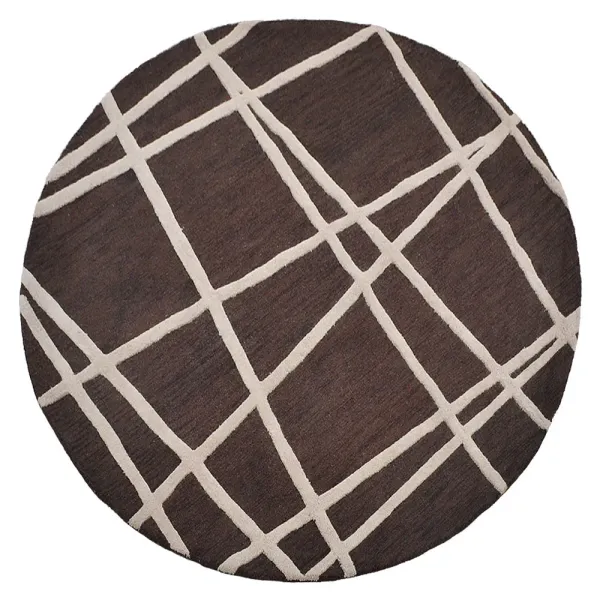 RUGSOTIC CARPETS HAND TUFTED WOOL ECO-FRIENDLY AREA RUGS  - 8'x8', Round Shape, Brown, Contemporary Modern Design, High Pile Thick Handmade Anti Skid Area Rugs for Living Room, Bed Room (K02001)