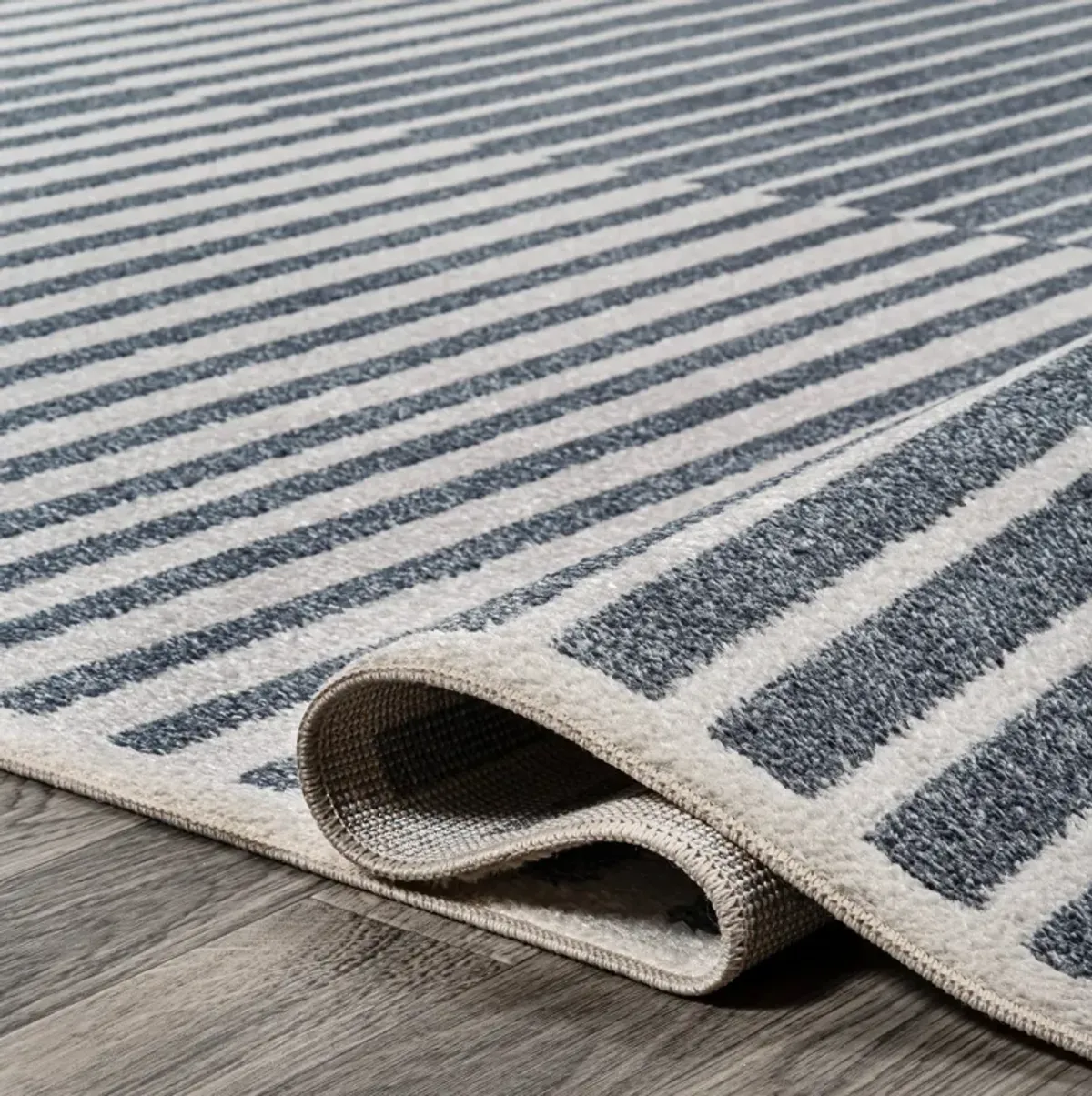 Shutter Minimalist Striped Plaid Machine-Washable Dark Gray/Cream 2 ft. x 8 ft. Runner Rug