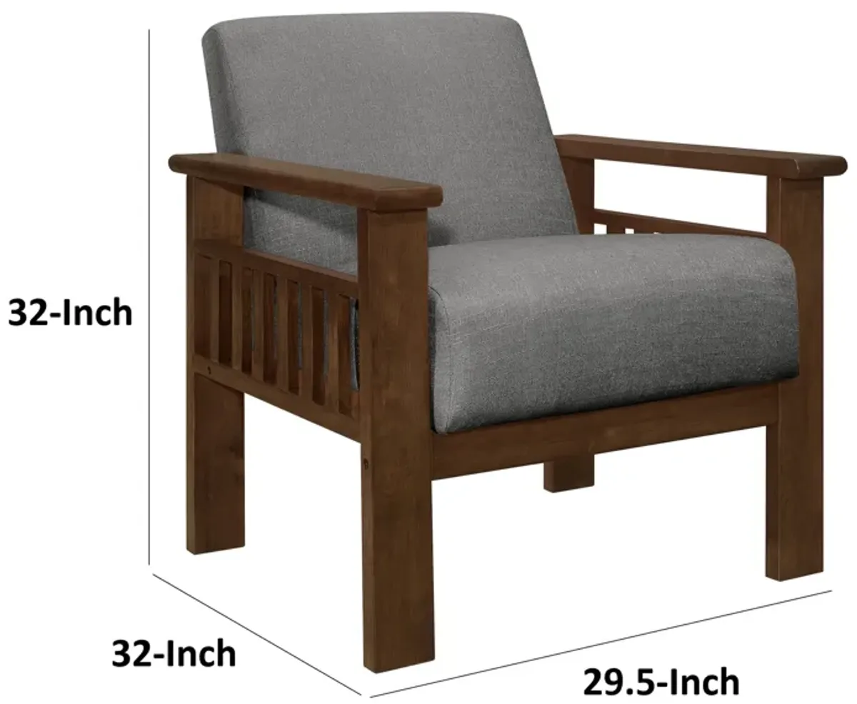 Bella 32 Inch Accent Chair Armchair, Storage Arms, Light Gray, Solid Wood - Benzara