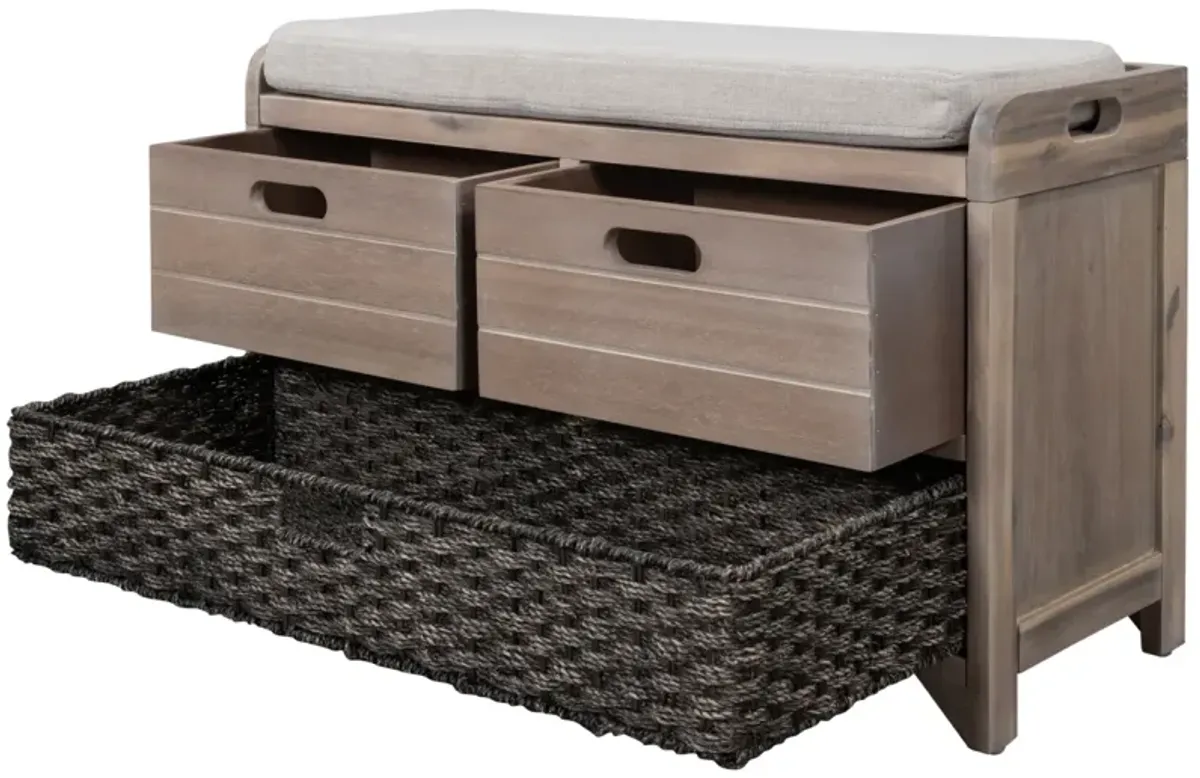 Storage Bench With Removable Basket And 2 Drawers, Fully Assembled Shoe Bench