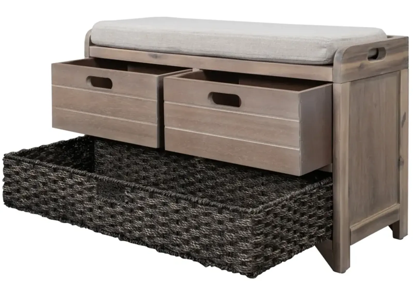 Storage Bench With Removable Basket And 2 Drawers, Fully Assembled Shoe Bench