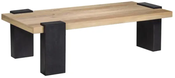 Bonne Coffee Table, 60 Inch Wide Rectangular Top, Handcrafted White Oak and Sandblasted Black