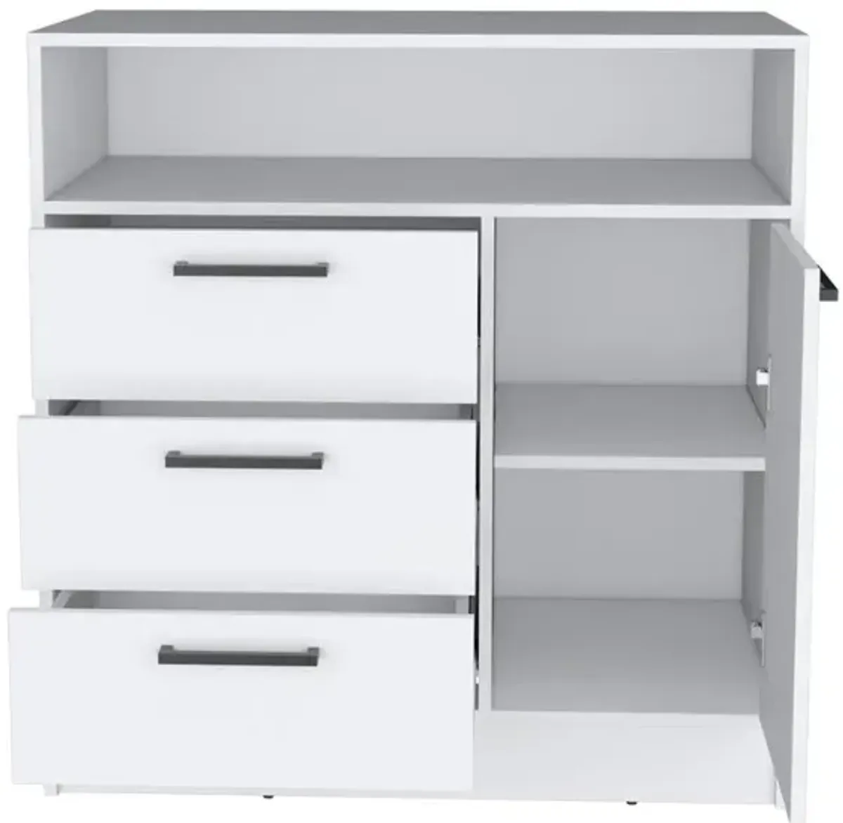 Dresser with Spacious 3-Drawer and Single-Door Storage Cabinet, White