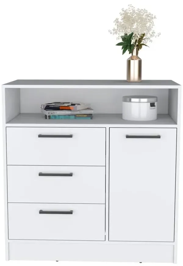 Dresser with Spacious 3-Drawer and Single-Door Storage Cabinet, White