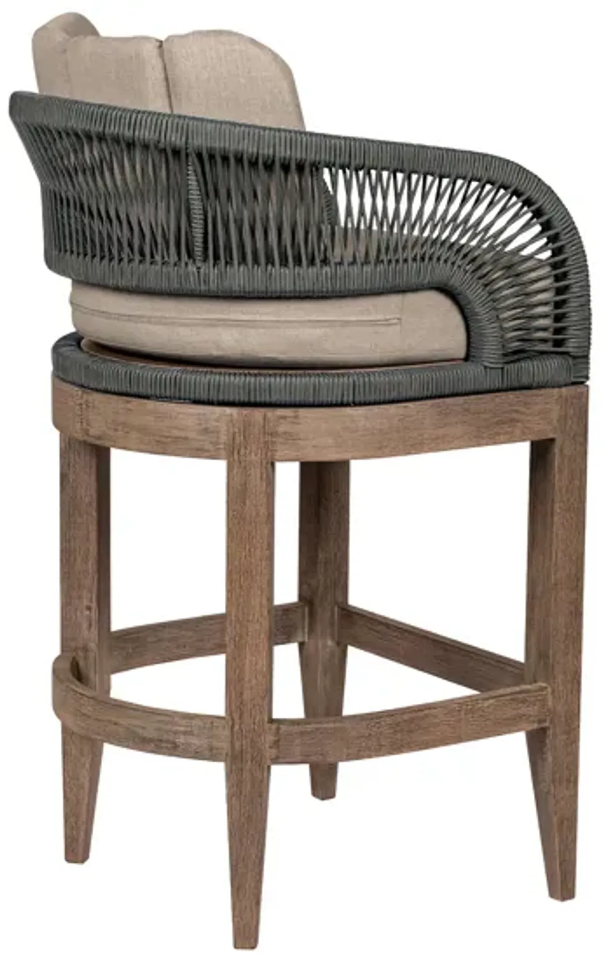 Kimi 26 Inch Outdoor Patio Counter Stool Chair, Olefin and Gray Woven Rope - Benzara