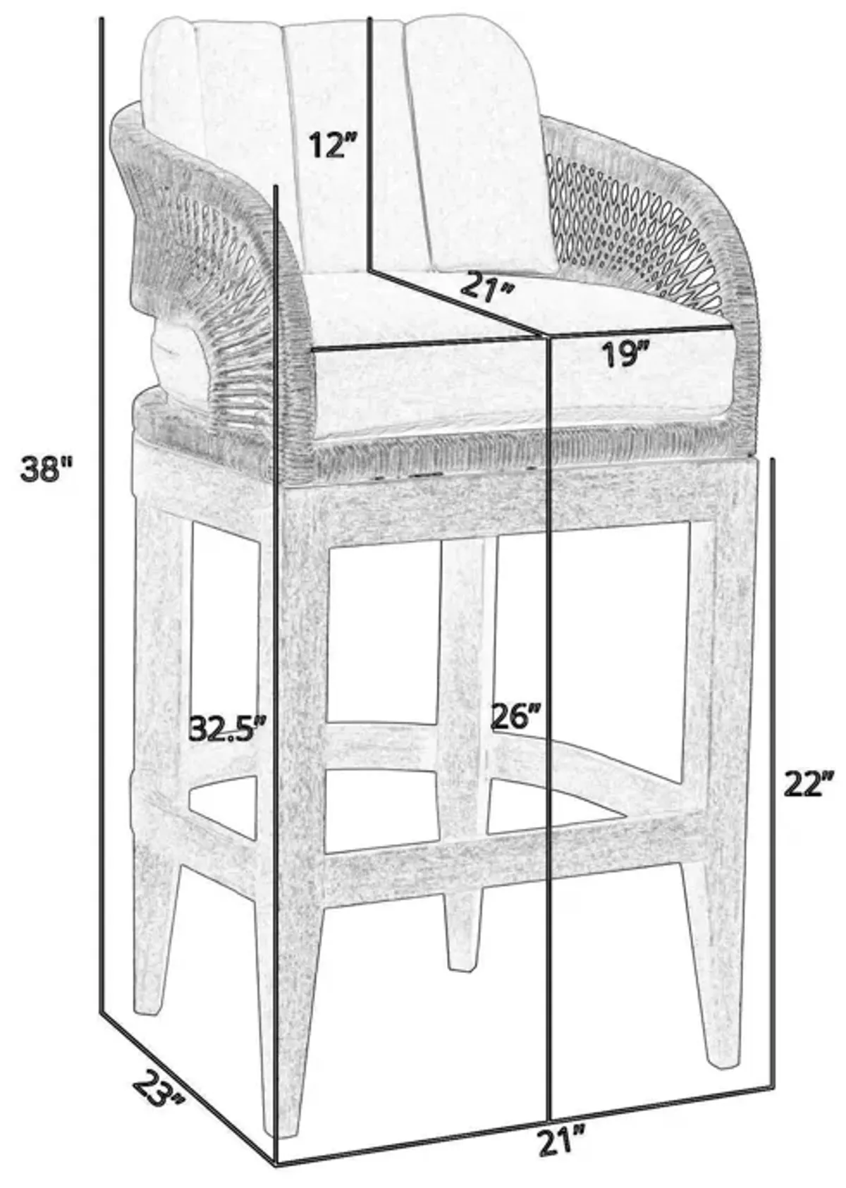 Kimi 26 Inch Outdoor Patio Counter Stool Chair, Olefin and Gray Woven Rope - Benzara