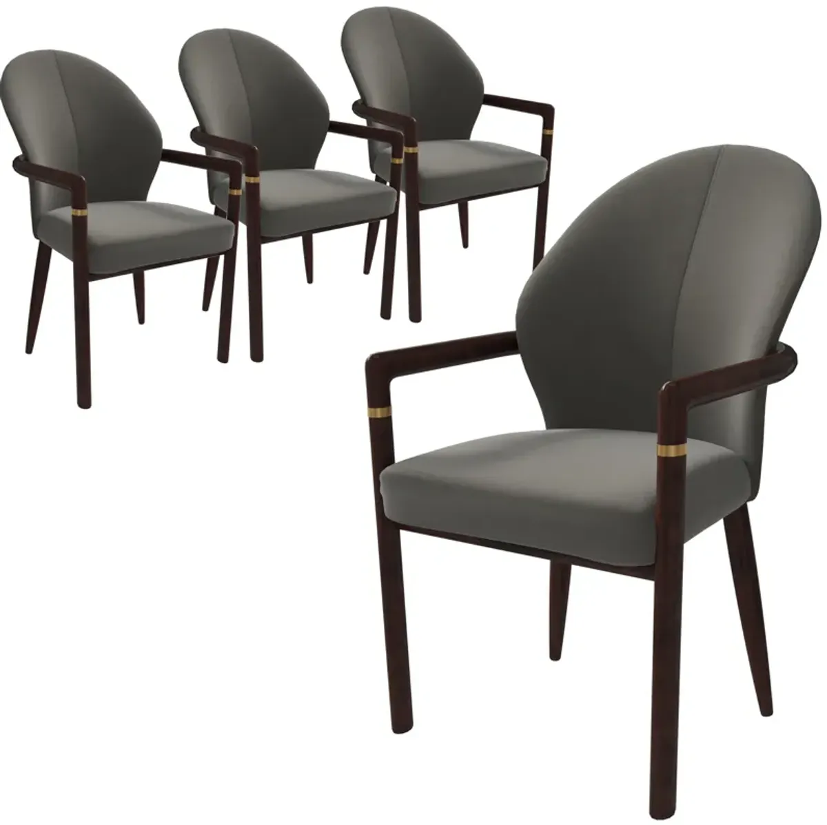 LeisureMod Opaline Series Elegant Wooden Dining Chair in Black Velvet and Toupe - Set of 4