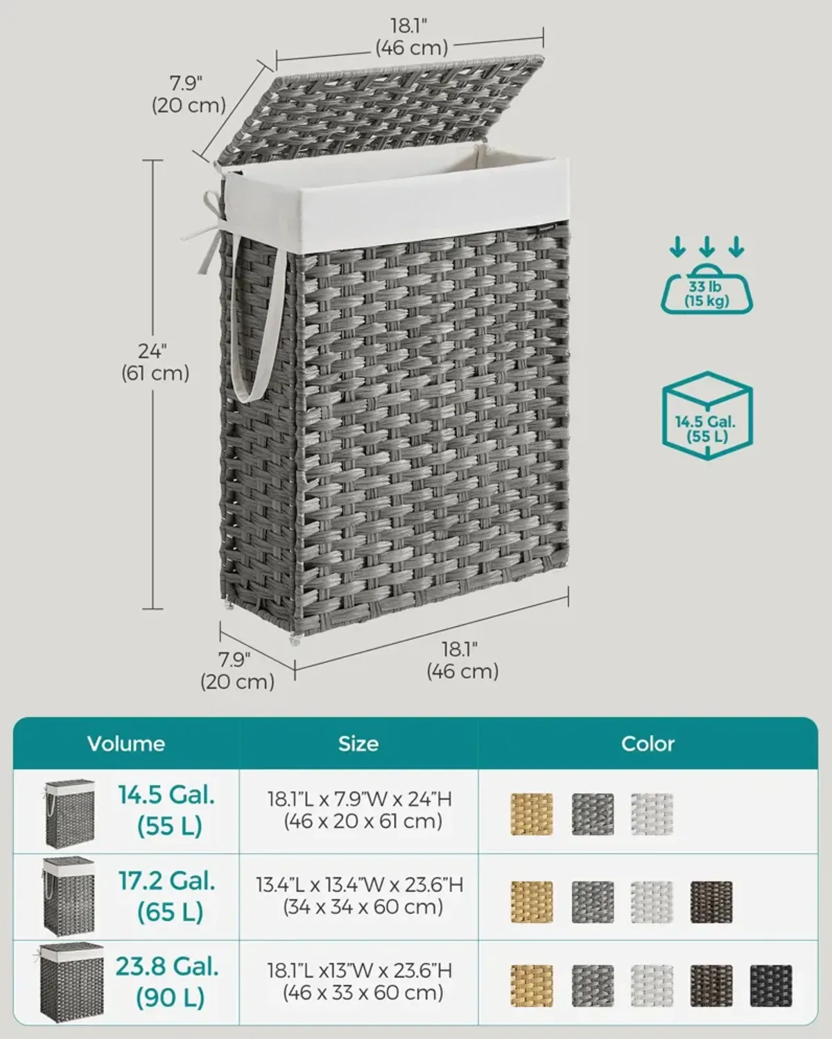 Slim Laundry Hamper with Lid for Space-Saving Storage