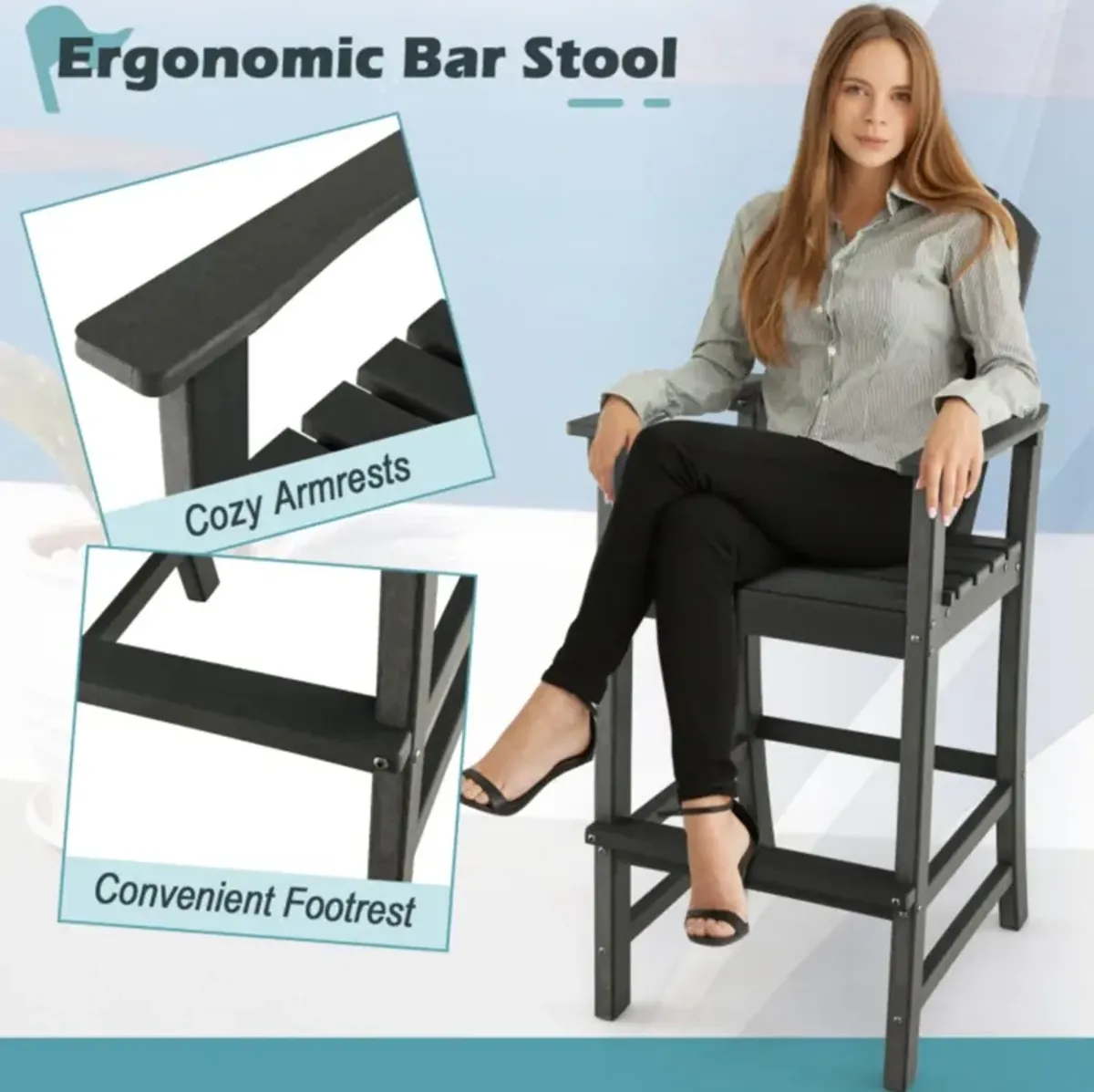 Hivvago Counter Height Outdoor HDPE Bar Stool with Armrests and Footrest