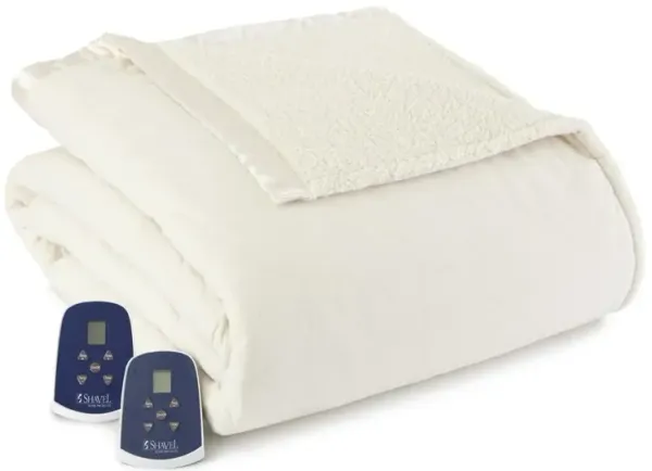 Shavel Micro Flannel Heating Technology Luxuriously Soft Solid Sherpa Electric Blanket - Full 72x84" - Ivory
