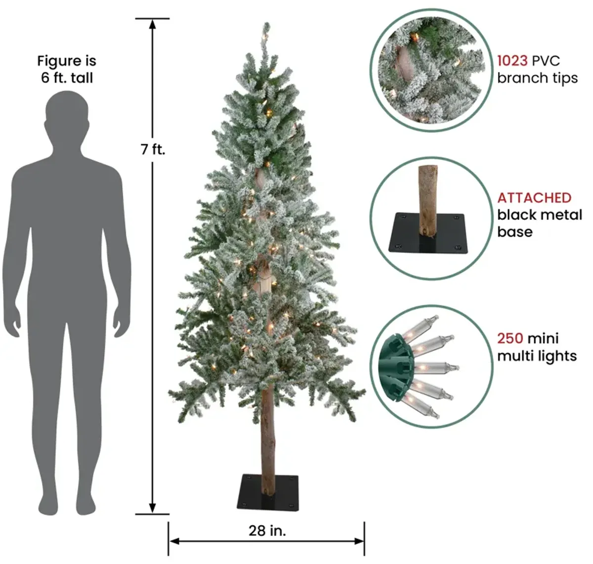 7' Pre-Lit Pencil Flocked Alpine Artificial Christmas Tree - Clear Lights