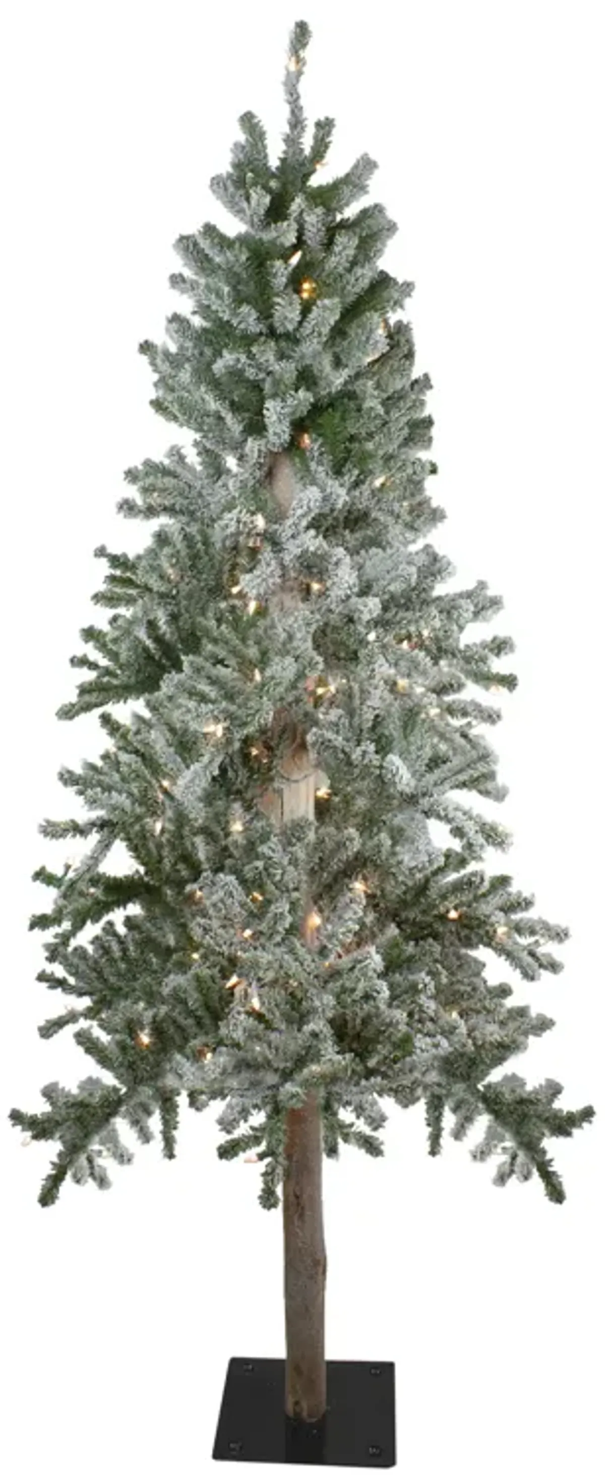 7' Pre-Lit Pencil Flocked Alpine Artificial Christmas Tree - Clear Lights