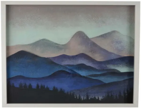 28 x 28 Framed Wall Art Painting, Mountains, Natural Fiber, Multicolor - Benzara