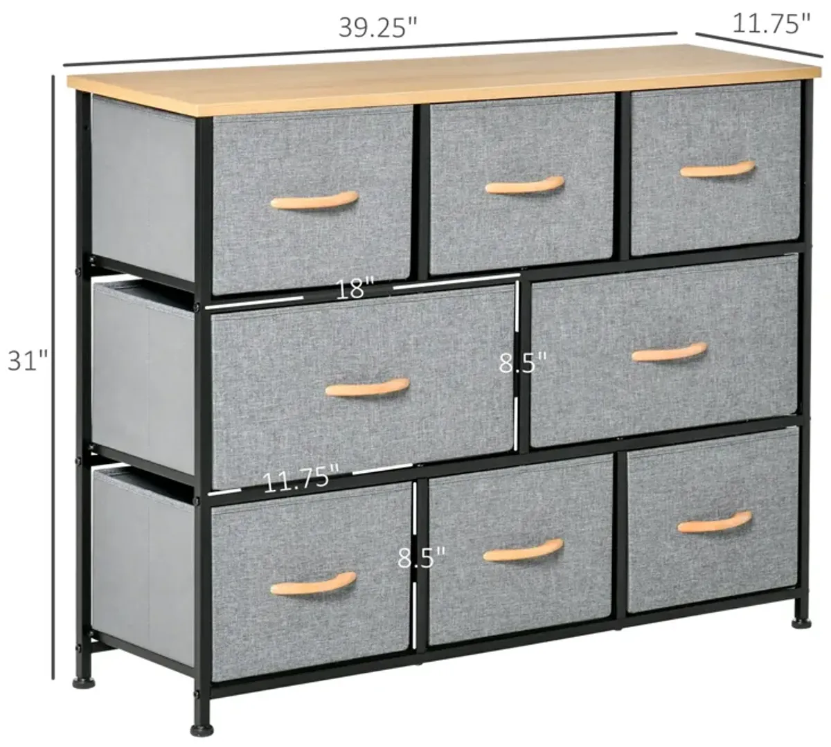 Light Gray Bedroom Storage: 8-Drawer Fabric Dresser with Steel Frame