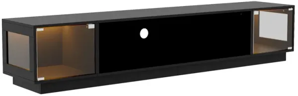 FUFU&GAGA Black Contemporary TV Console with LED Lighting (Color Adjustable), 2 Glass Door Cabinets & Open Center Shelf, Tempered Glass & Eco-Friendly Panels, (78.5 in. W x 15.7 in. D x 15.2 in. H)