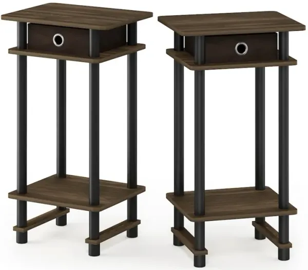 Furinno Turn-N-Tube Tall End Table with Bin, Columbia Walnut/Black/Dark Brown, Set of 2
