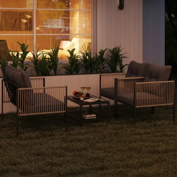 4 Pieces Outdoor PE Rattan Conversation Sofa Set with Cushions