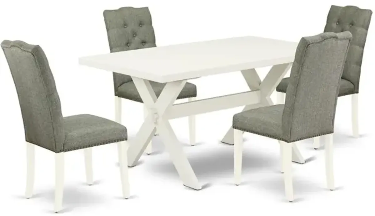 East West Furniture X026EL207-5 - 5-Piece Modern Dining Table Set - 4 Padded Parson Chair and a Wood Dining Table Solid Wood Frame