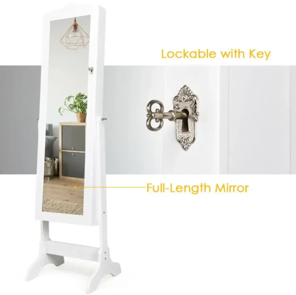 Hivvago 4-Angle Tilting Mirrored Lockable Jewelry Cabinet with Large Storage Capacity-White