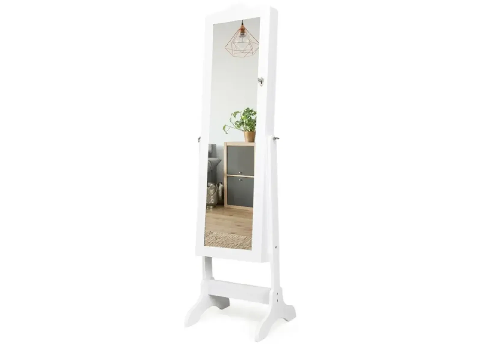 Hivvago 4-Angle Tilting Mirrored Lockable Jewelry Cabinet with Large Storage Capacity-White