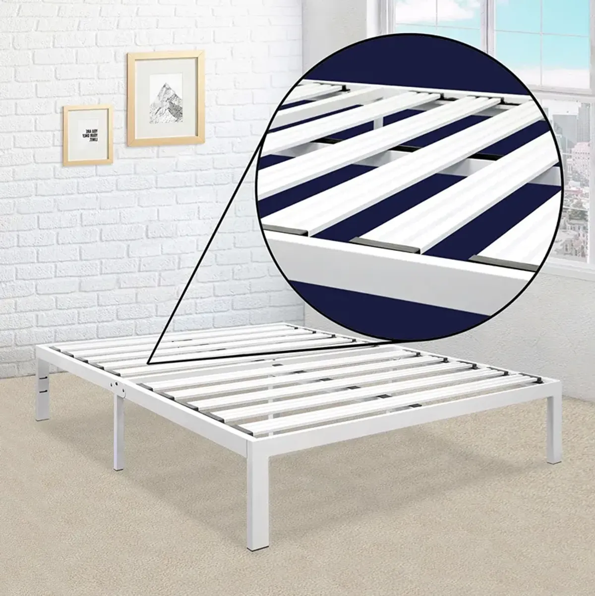 Hivvago Full size Heavy Duty Metal Platform Bed Frame in White