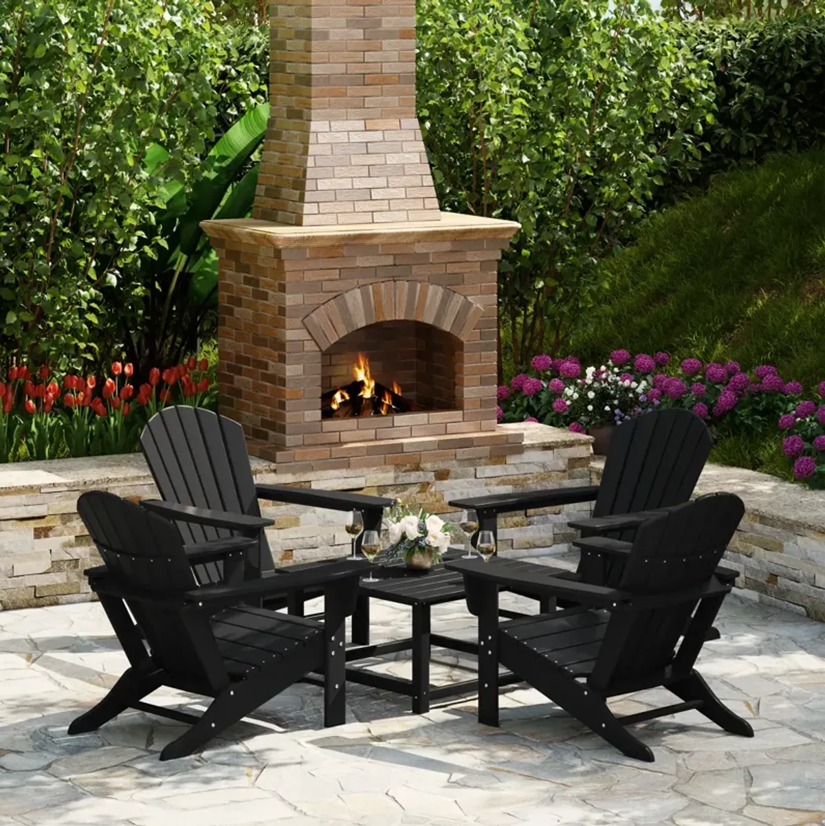 WestinTrends 5-Piece Outdoor Patio HDPE Adirondack Chair With Square Coffee Table Conversation Set