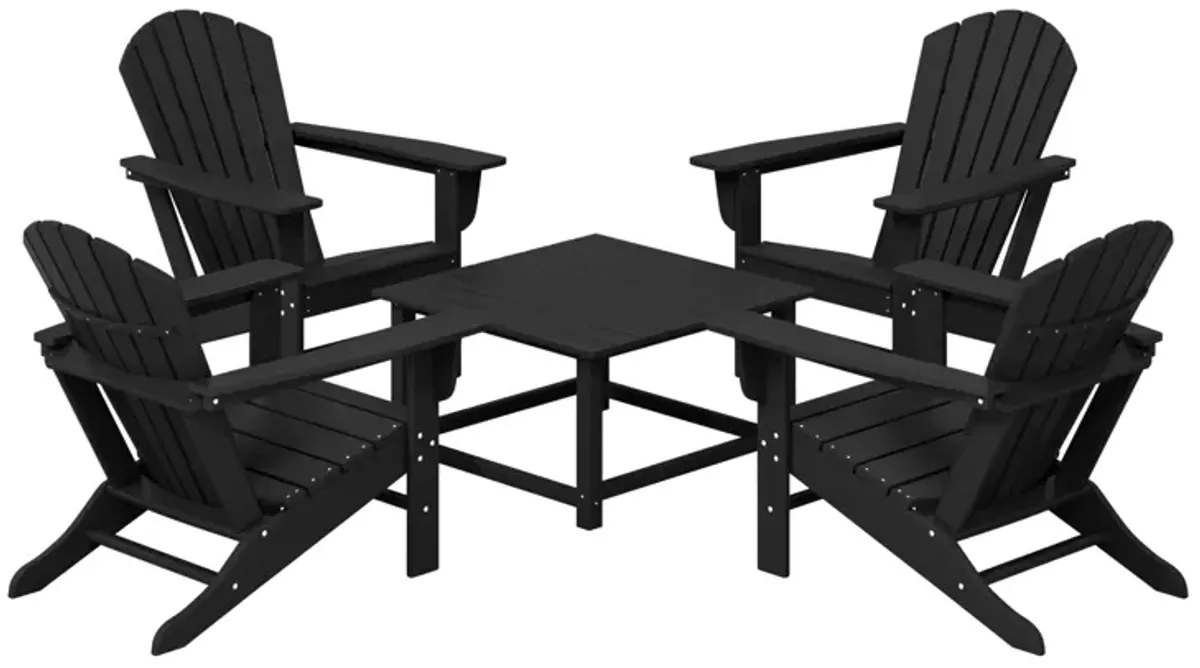 WestinTrends 5-Piece Outdoor Patio HDPE Adirondack Chair With Square Coffee Table Conversation Set