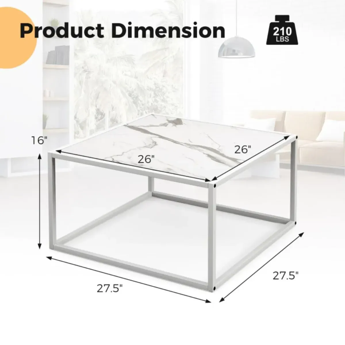 Hivvago Modern Square Coffee Table with Faux Marble Tabletop