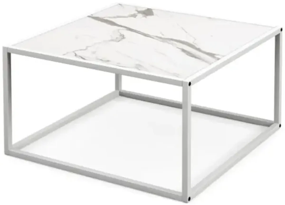 Hivvago Modern Square Coffee Table with Faux Marble Tabletop