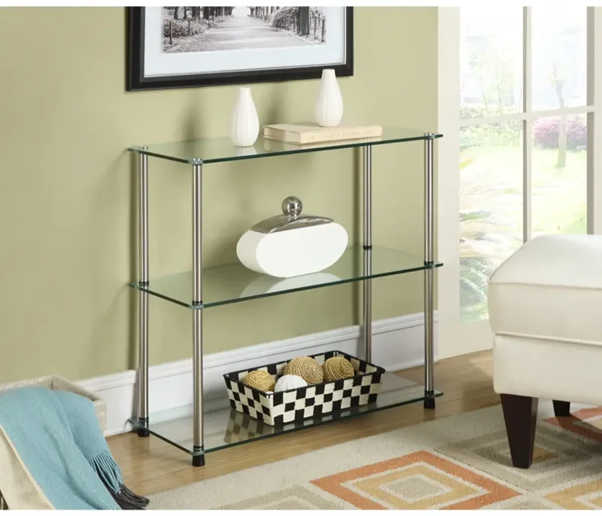 Convenience Concepts Designs2Go Classic Glass 3 Shelf Bookshelf, Glass